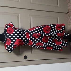 Dressystar black white polka dot rose pin up skater style dress size extra small